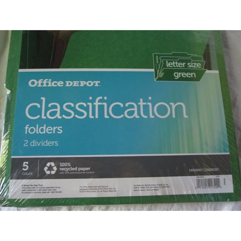 NEW Office Depot Letter Size Green Classification Folders 2 Dividers each 5 pack